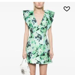 Acler Denare Floral Ruffle Puff Sleeve Mini Dress Size 2 NWT